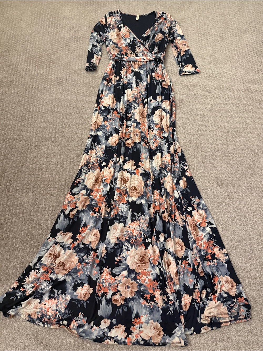 Pink Blush Maternity Maxi Dress with Peach Blooms